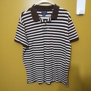 VTG 90s Polo Jeans Co Short Sleeve Brown Striped Cotton Pique Polo XL Y2K Preppy